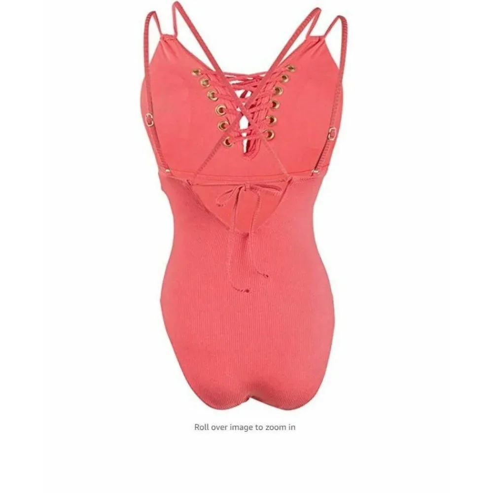 Hula Honey S Pink Lace Up Swimsuit One Piece